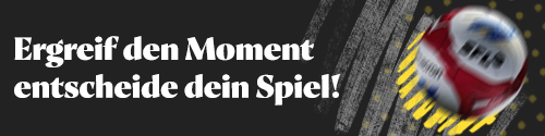 Schnell rotierender Ball neben dem Hinweis Ergreif den Moment entscheide dein Spiel